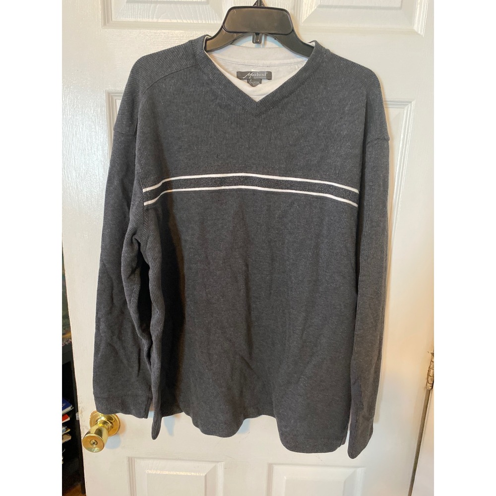 Method Mens XL Charcoal Gray Ribbed Long Sleeve Pullover V-Neck Stripe Top